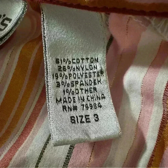 Chicos Women’s 3 US XL Pink Gold Shimmer Striped Long Sleeve Button Down Top - Picture 13 of 15